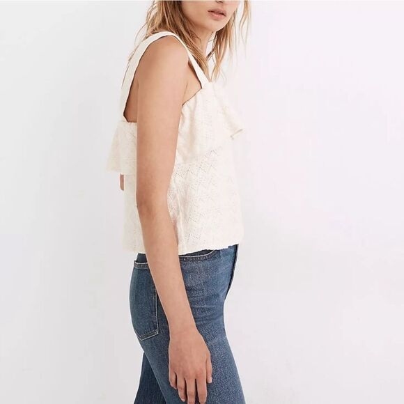 MADEWELL WOMEN'S CREAM SLEEVELESS COTTON RUFFLED TANK TOP XXS - Picture 2 of 8